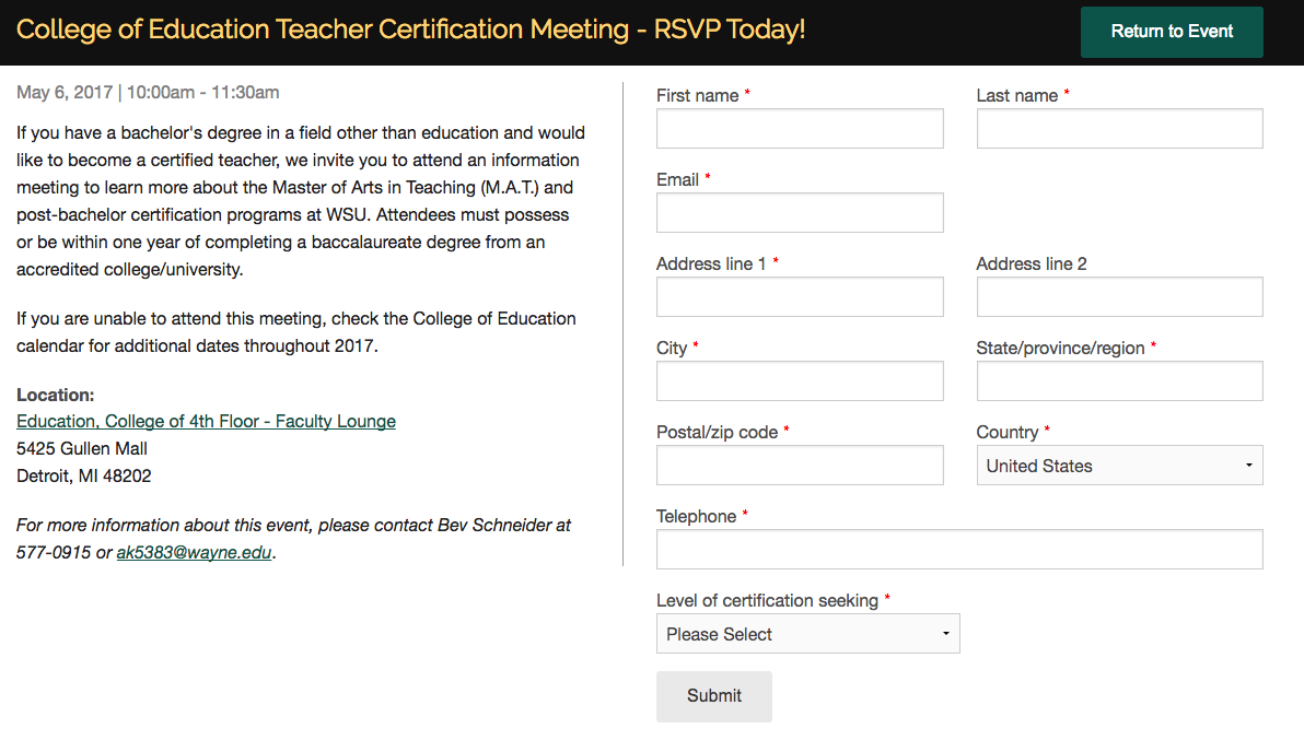 Example RSVP page