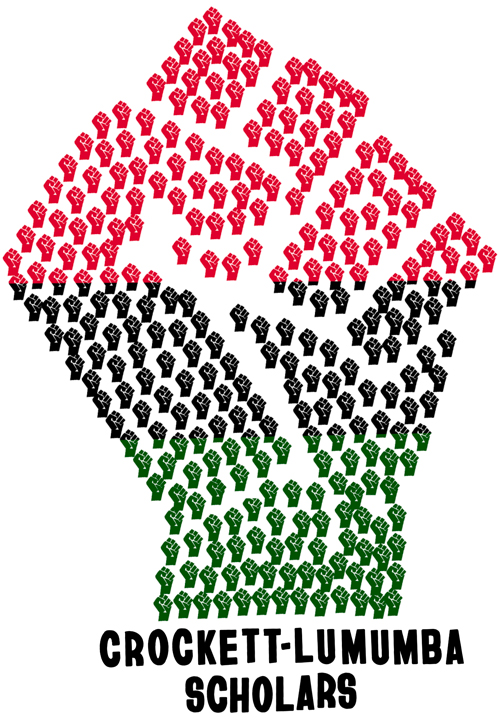 Crockett-Lumumba Scholars logo featuring a red, black and green colored fist